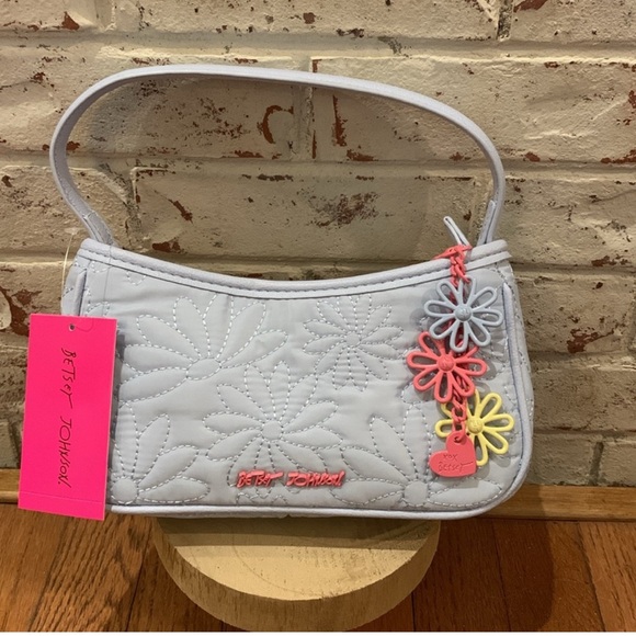 Betsey Johnson Blue Quilted Crossbody Handbag with Floral Embellishments - Picture 2 of 12
